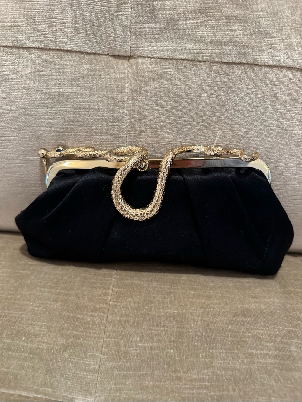 BCBGMaxAzria Black Velvet Clutch with Gold Snake Detail
